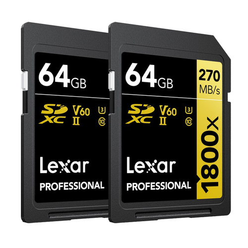 Lexar Professional 1800x SDXC UHS-II Card GOLD Series, 64GB - (2-Pack)
