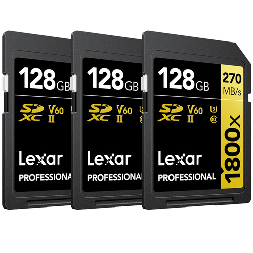 Lexar Professional 1800x SDXC UHS-II Card GOLD Series 128GB - (3-Pack)