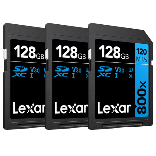 Lexar 128GB High-Performance 800x UHS-I SDHC Memory Card BLUE Series - (3-Pack)