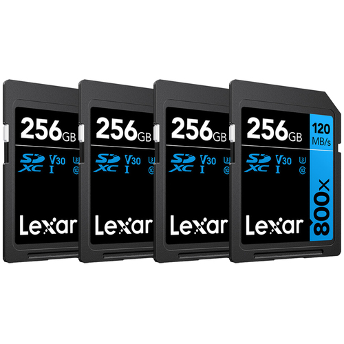Lexar 256GB High-Performance 800x UHS-I SDHC Memory Card BLUE Series - (4-Pack)