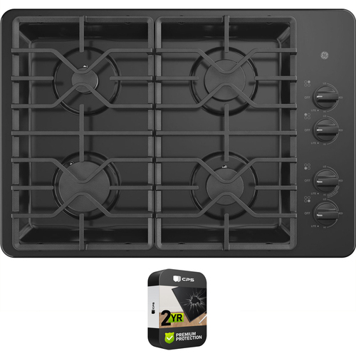 GE 30` Built-In Gas Cooktop with Dishwasher-Safe Grates Black + 2 Year Warranty