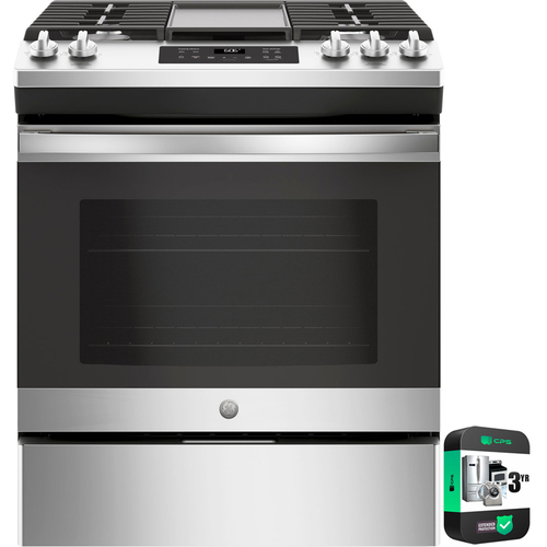 GE 30` Slide-In Front Control Gas Range Oven with 3 Year Extended Warranty