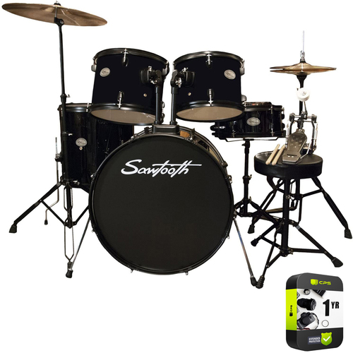 Sawtooth Rise Full Size 5-Piece Student Drum Set Pitch Black + 1 Year Warranty