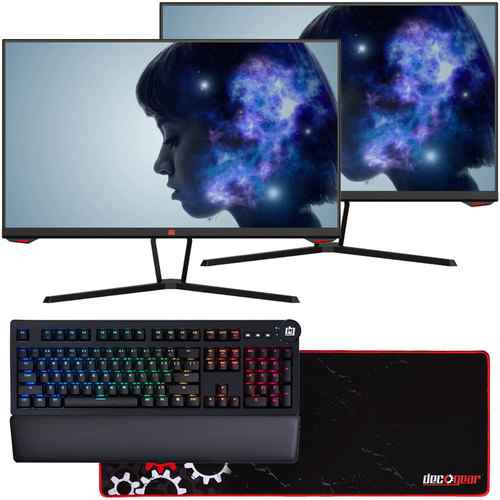 Deco Gear 25` Dual Gaming Monitors, 1080P FHD, 144Hz Bundle with Keyboard and Mousepad
