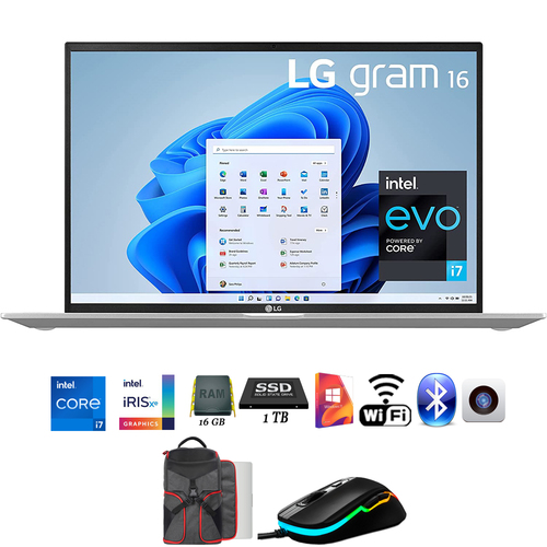 LG gram 16` Laptop, Intel Evo i7-1165G7, Iris Xe, 16GB/1TB + Gaming Pack