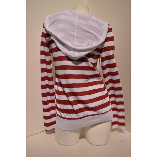 Twili Nautical Stripe Lightweight Hoodie with Pull String - Red/White (Size: Medium)