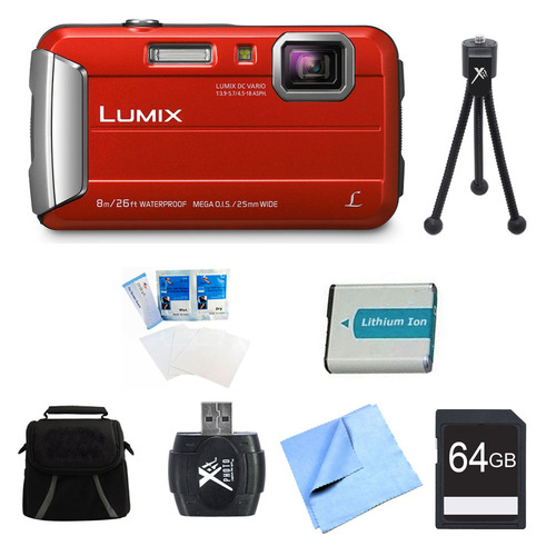 Panasonic LUMIX DMC-TS30 Active Tough Red Digital Camera 64GB Bundle