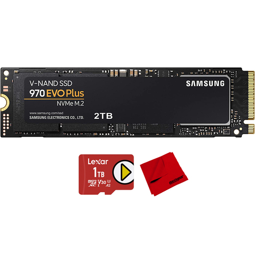 Samsung 970 EVO Plus NVMe M.2 SSD 2TB with Lexar 1TB Memory Card and Cloth