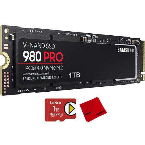 Samsung 980 PRO PCIe 4.0 NVMe SSD 1TB with Lexar 1TB Memory Card and Cloth