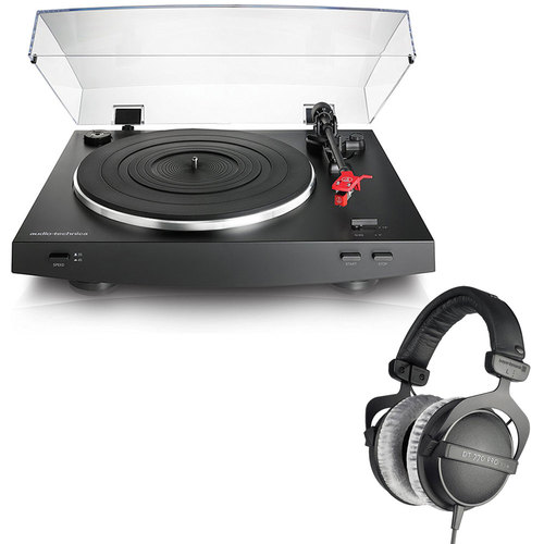 Audio-Technica AT-LP3BK Fully Automatic Belt-Drive Turntable + BeyerDynamic DT 770-PRO Studio Headphones (80 Ohms) (Closed Dynamic)