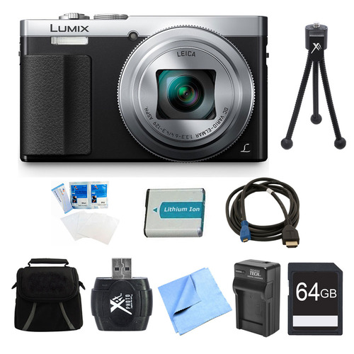 Panasonic LUMIX ZS50 30X Travel Zoom Silver Digital Camera 64GB Bundle