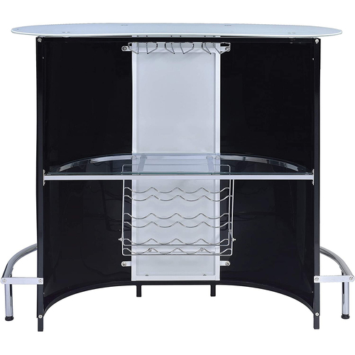 1-Tier Home Bar Unit with Bottle Wire Racks, Glossy Black/White