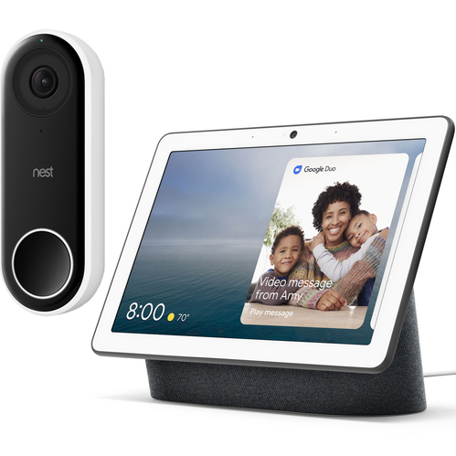 Google Nest Hello Smart WiFi Video Doorbell NC5100US + Hub Max w/ Google Assistant Charcoal