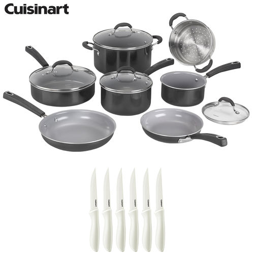 Cuisinart 11 Piece Set Ceramica XT Nonstick Cookware Set, Black w/ 6pc Knife Set