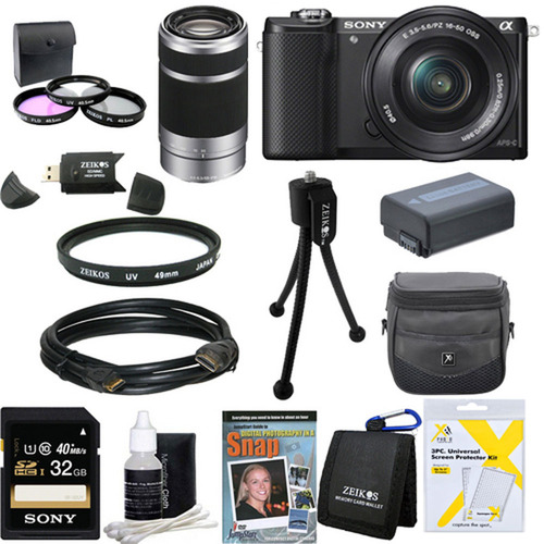 Sony a5000 Compact Interchangeable Lens Camera Black w 16-50mm & 55-210mm Lens Bundle