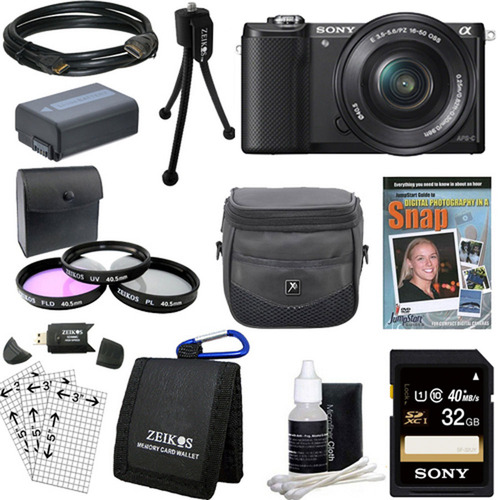 Sony a5000 Compact Interchangeable Lens Camera Black w/ 16-50mm Lens Ultimate Bundle