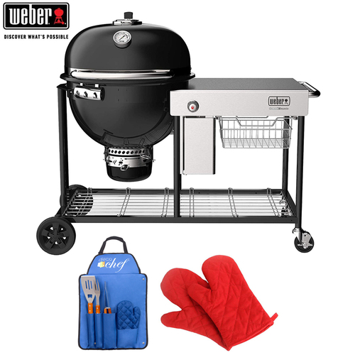 Weber Summit Kamado S6 Charcoal Grill Center w/ BBQ Tool Set + Oven Mitts