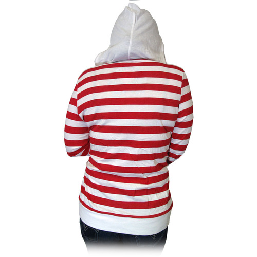 Twili Nautical Stripe Lightweight Hoodie with Pull String - Red/White (Size: Large)