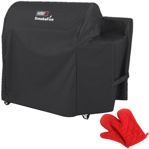 Weber 36 Inch SmokeFire Grill Cover Black + Deco Heat Resistant Oven Mitt Pair