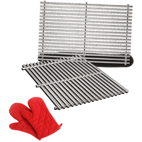 Weber Stainless Steel Cooking Grates for Genesis 300 Series Grills + Oven Mitt
