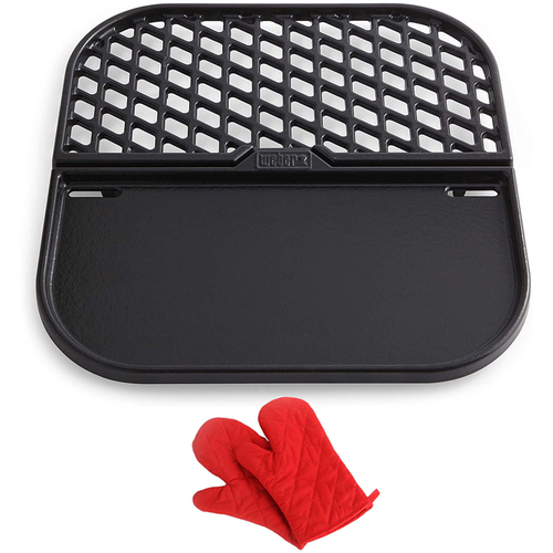 Weber Cast Iron Grill and Griddle Station Gourmet BBQ Sysyem+Deco Oven Mitt Pair