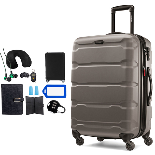 Samsonite Omni Hardside Luggage 24` Spinner Silver + 10pc Luggage Accessory Kit