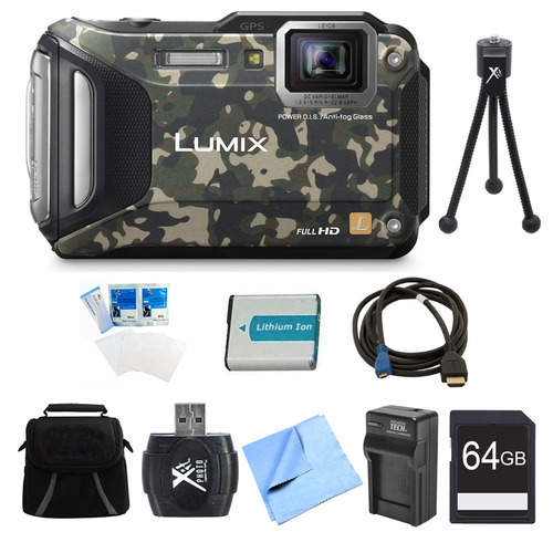 Panasonic LUMIX DMC-TS6 WiFi Tough Camouflage Digital Camera 64GB Bundle