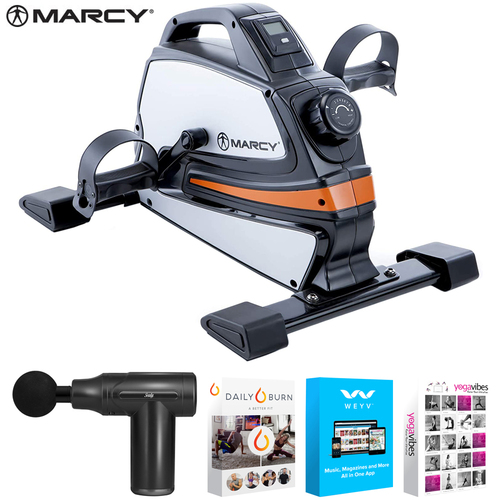 Marcy Portable Magnetic-Mini Cycle, Compact Cardio Exerciser w/ Massage Gun Bundle