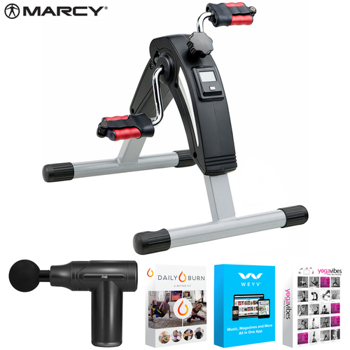 Marcy NS-914 Portable Compact Cardio Cycle, Black and Silver w/ Massage Gun Bundle