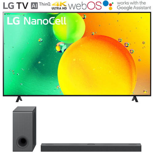 LG 75` HDR 4K UHD Smart NanoCell LED TV 2022 w/ LG S80QY High Res Sound Bar