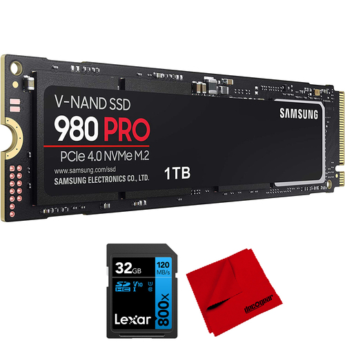 Samsung MZ-V8P1T0B/AM 980 PRO PCIe 4.0 NVMe SSD 1TB + Lexar 32GB Memory Card Bundle