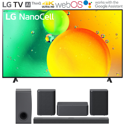 LG 75` HDR 4K UHD Smart NanoCell LED TV 2022 + LG S80QY Soundbar + Rear Speaker Kit