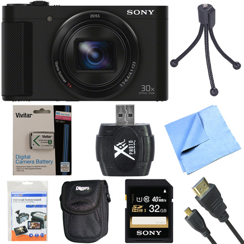 Sony Cyber-Shot DSC-HX90V Digital Camera with 3-Inch LCD Screen Black 32GB Bundle