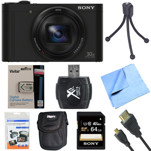 Sony Cyber-Shot DSC-WX500 Digital Camera with 3-Inch LCD Screen Black 64GB Bundle
