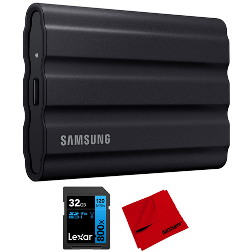 Samsung T7 Shield Portable SSD 2TB, Black (2022) w/ 32GB Card + Cleaning Cloth