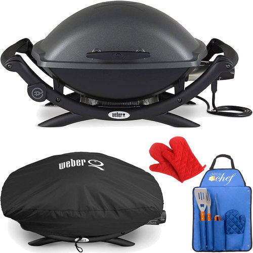 Weber Q 2400 Electric Grill (Black) Bundle with 7111 Premium Grill Cover