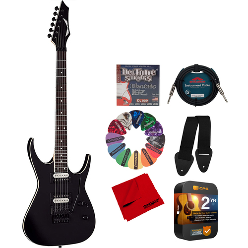 Dean Exile X Floyd 6-String Electric Guitar Black Satin with Equipment Bundle