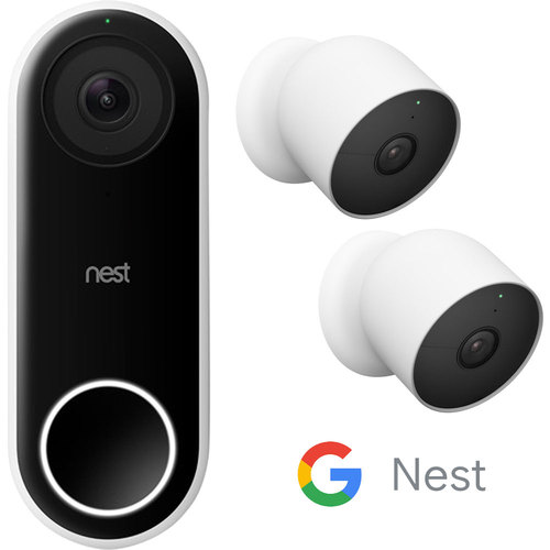 Google Nest Hello Smart Wi-Fi Video Doorbell (NC5100US) Bundle with Cam Indoor/Outdoor 2-Pk