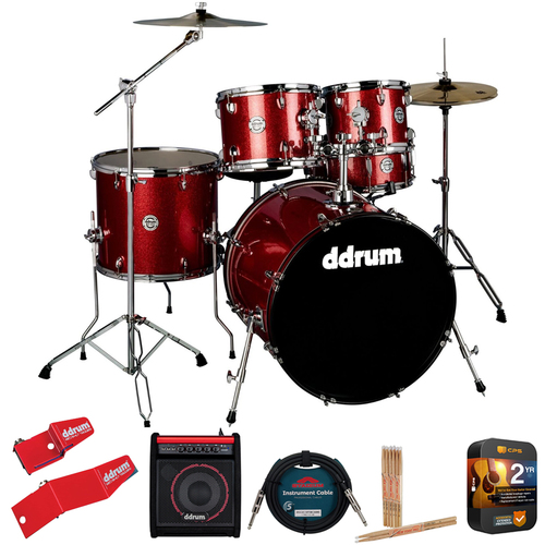 DDRUM D2 5 pc Complete Drum Kit with Throne Red Sparkle + Music Equipment Bundle
