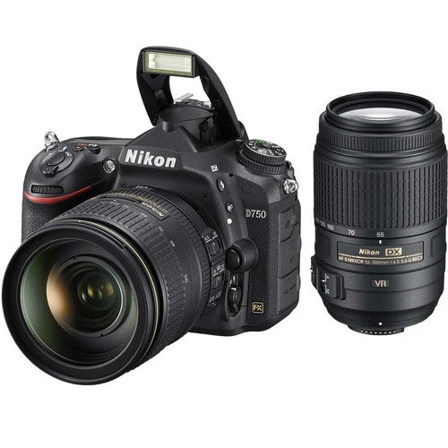 Nikon D750 DSLR 24.3MP Digital Camera w/ 24-120mm and 55-300mm ED VR Lens Bundle