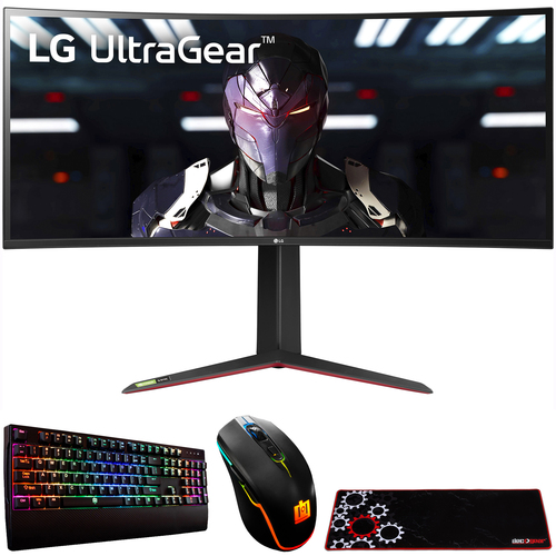 LG UltraGear 34` Curved Gaming Monitor- Mechanical Keyboard, Wired Mouse, Mouse Pad