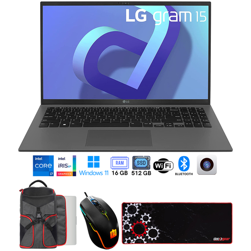 LG gram 15Z90Q 15` Laptop, Intel i7-1260P 16GB/512GB SSD, Gray +Accessories Bundle