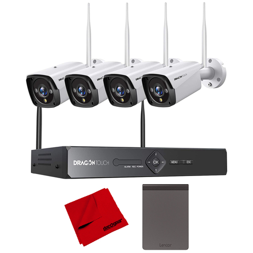 Dragon Touch K4W10 3MP Wireless WiFi Outdoor Security Camera System + Portable SSD Bundle