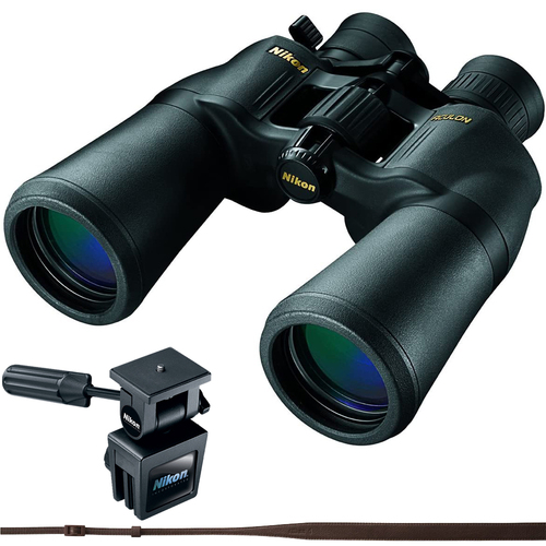 Nikon ACULON 10-22 x 50 Zoom Binoculars A211 + Window Mount Pack + Leather Strap Brown