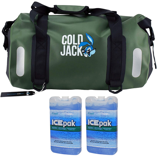 Cold Jack Coolers Waterproof Elegante Duffel Bag Green + 2x Hard Shell Ice Pack