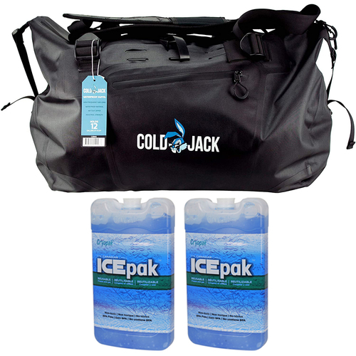Cold Jack Coolers Waterproof Duffel Bag/Backpack Black + 2x Hard Shell Ice Pack