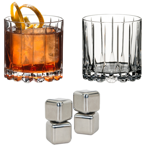 Riedel Drink Specific Rocks Glass, Set of 2 w/ Stainless Steel Ice Cubes Bundle