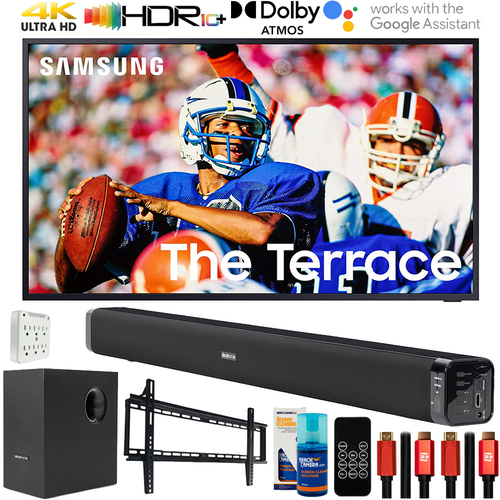 Samsung 75` The Terrace Outdoor QLED 4K Smart TV 2022 with Deco Gear Home Theater Bundle