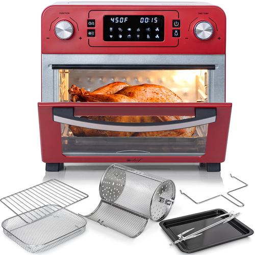 Deco Chef 24QT Stainless Steel Toaster Air Fryer Oven with Accessories (Red) - Open Box
