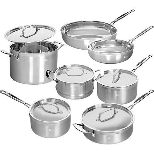 Deco Chef Stainless Steel Cookware 12 Piece Set, Tri-Ply Core, Riveted Handles - Open Box